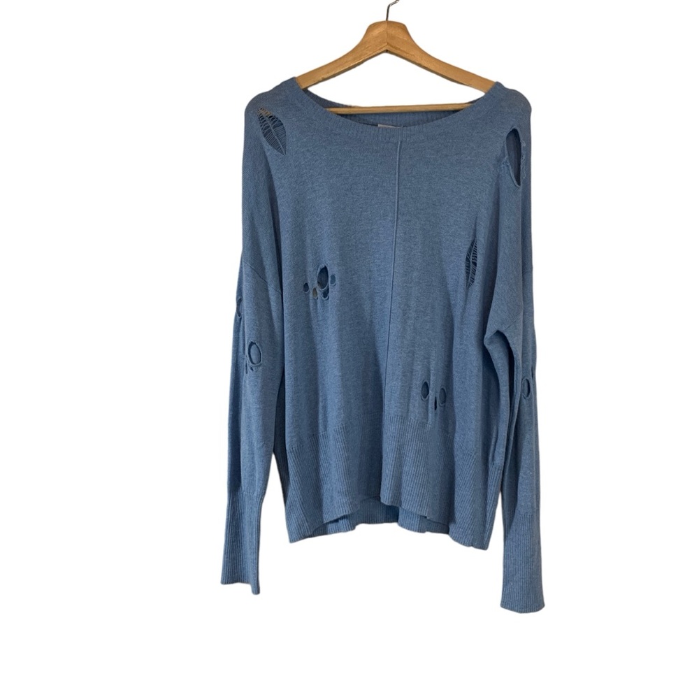 Simple Laguna Blue Distressed Vintage Hole Sweater Cashmere/Silk Blend Size S